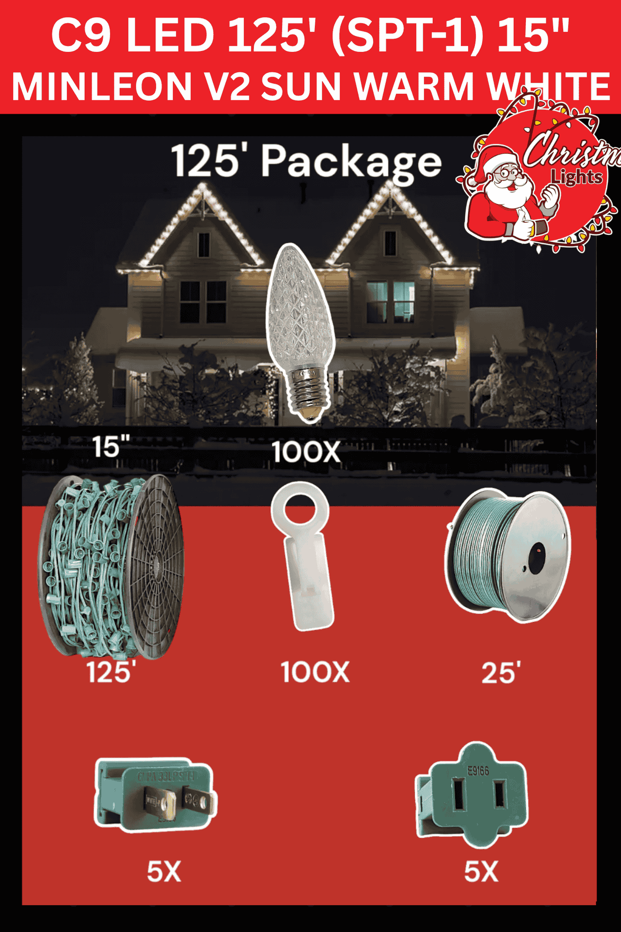C9 LED 125' SPT-1 15" Minleon V2 Sun Warm White