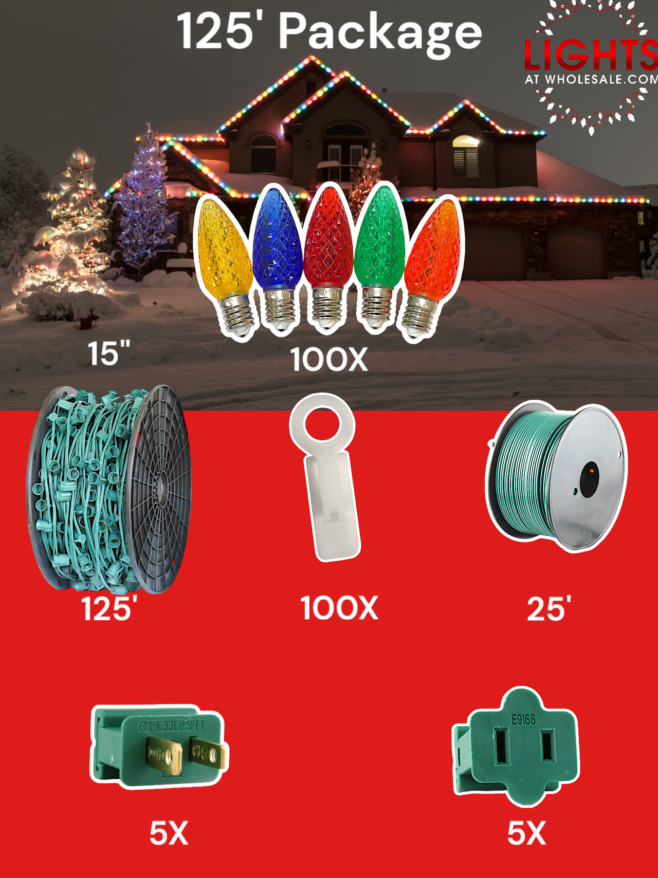 C9 LED 100' & 125' Christmas Light Pro Packages
