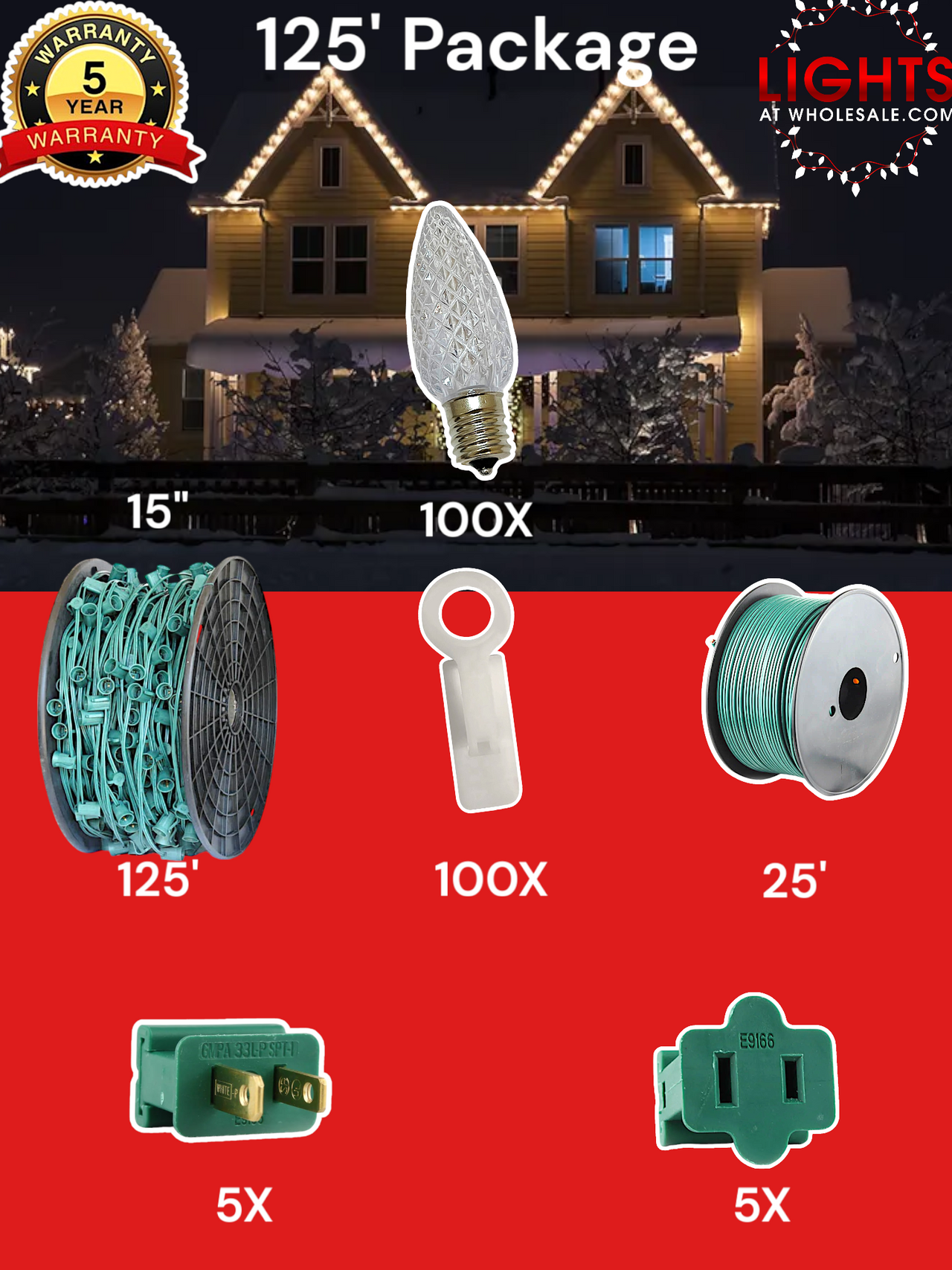 C9 LED 100' & 125' Christmas Light Pro Packages