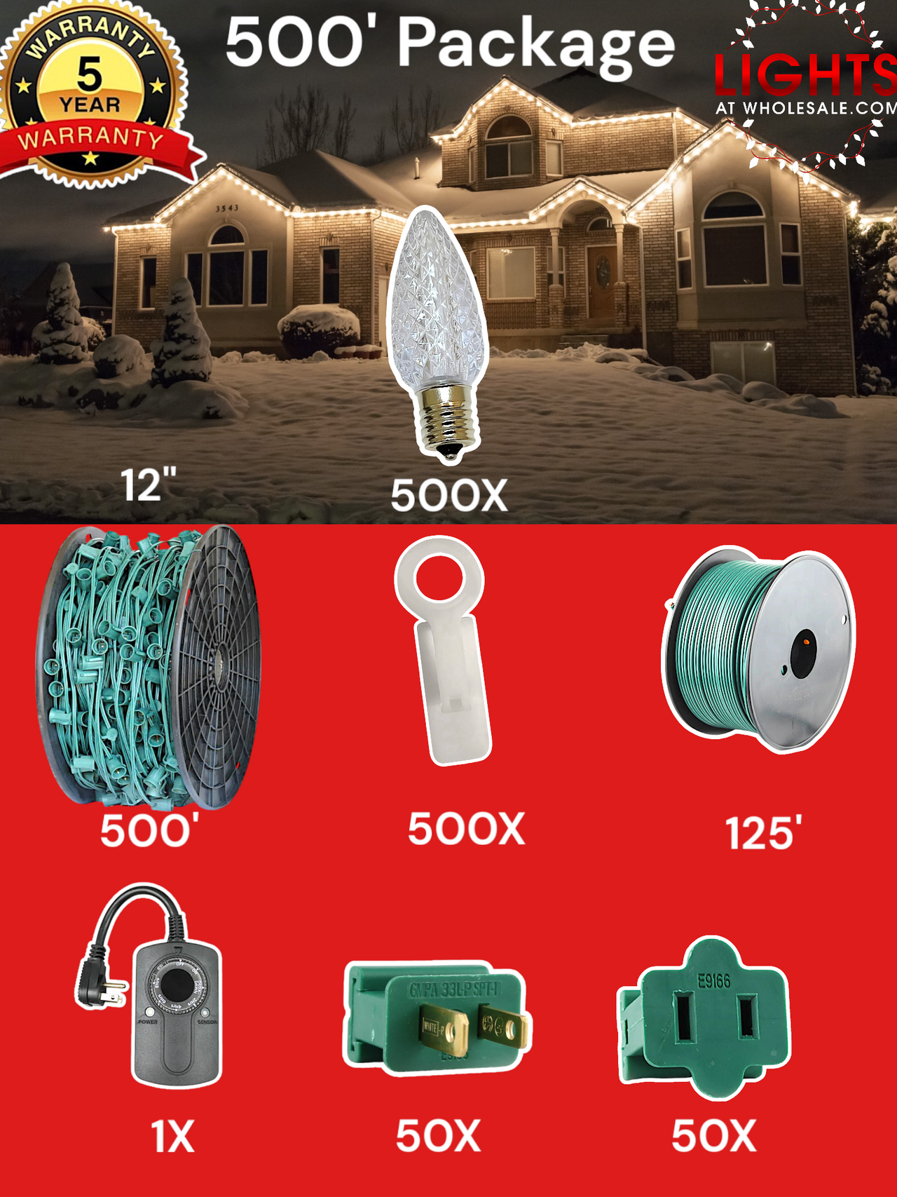C9 LED 500' Christmas Light Pro Packages