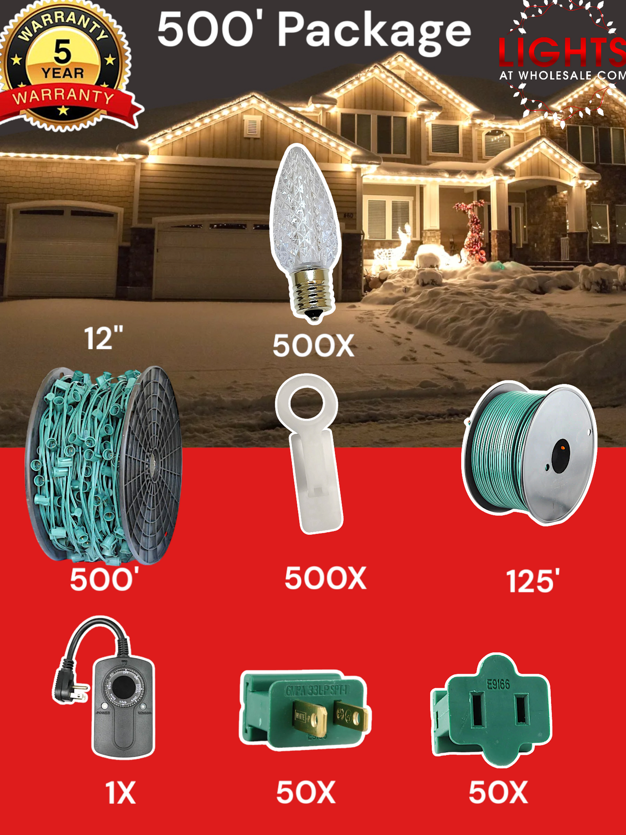 C9 LED 500' Christmas Light Pro Packages