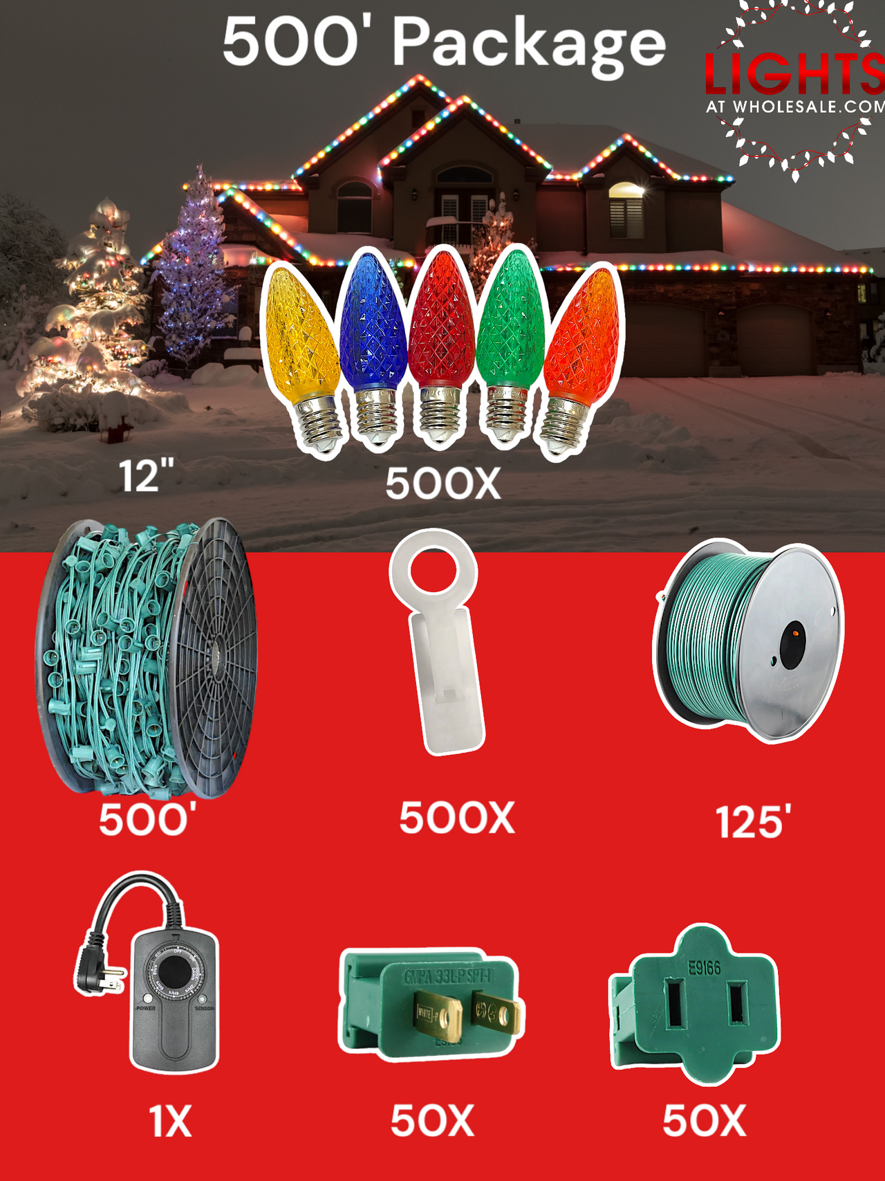 C9 LED 500' Christmas Light Pro Packages