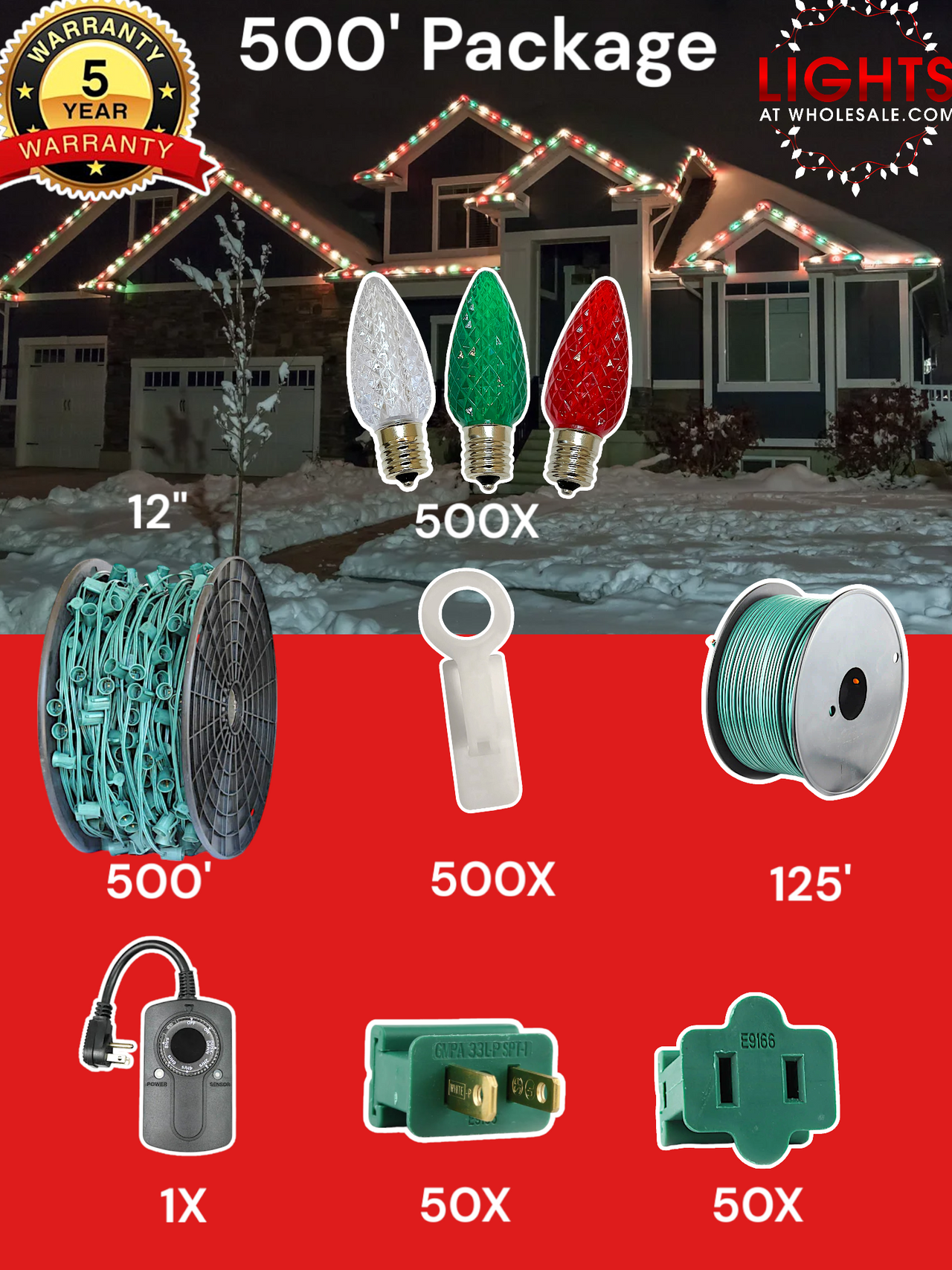C9 LED 500' Christmas Light Pro Packages