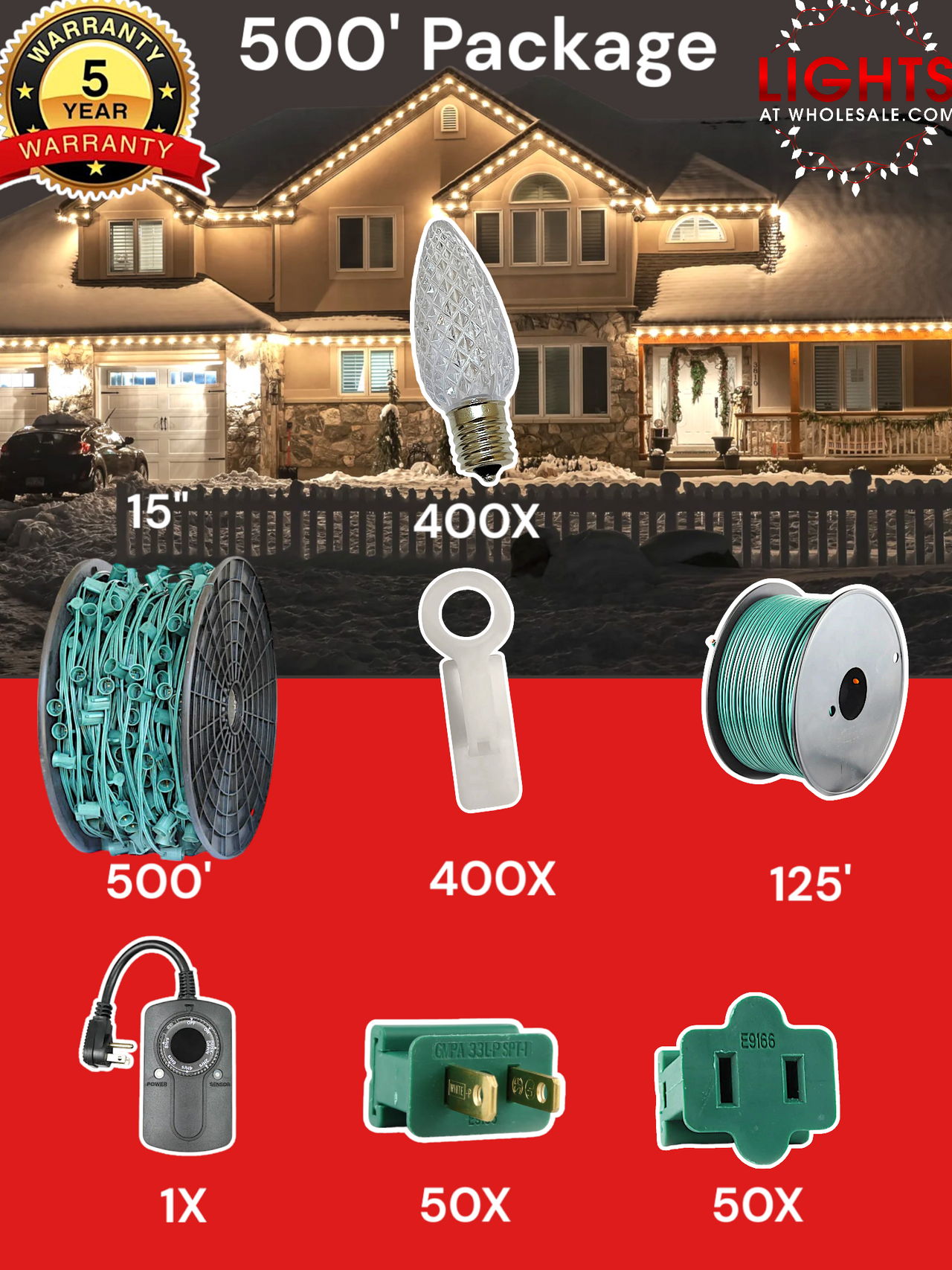 C9 LED 500' Christmas Light Pro Packages