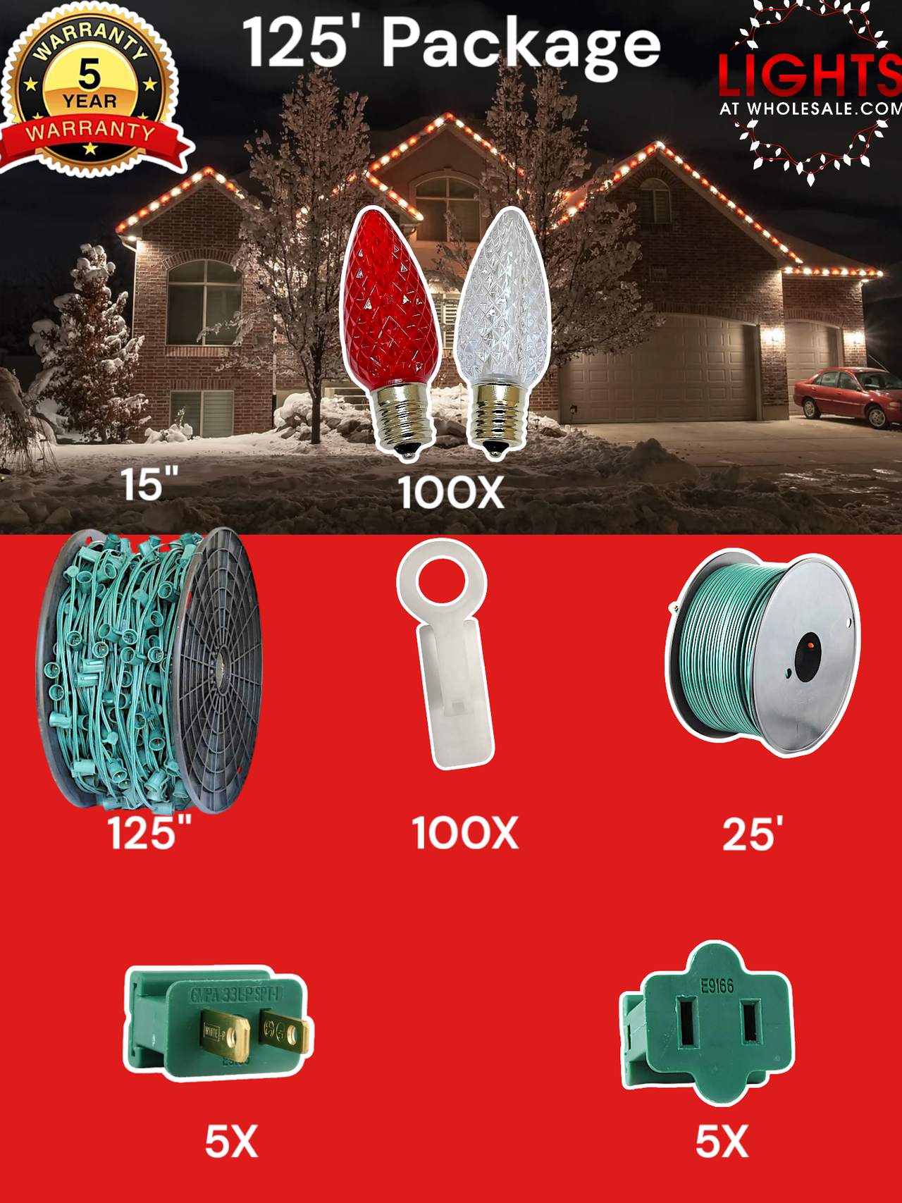C9 LED 100' & 125' Christmas Light Pro Packages