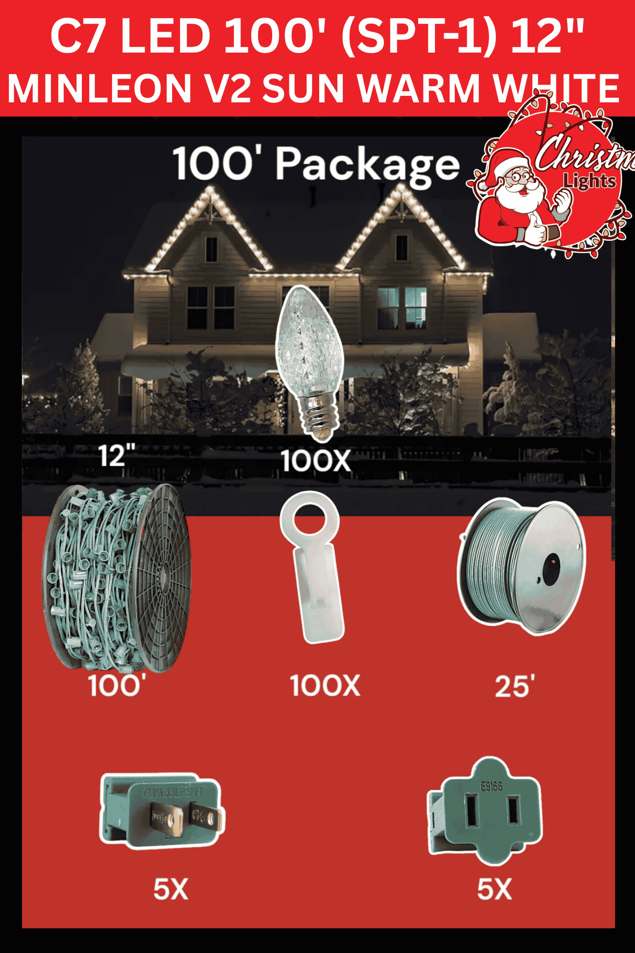 C7 LED 100' SPT-1 12" Minleon Sun Warm White