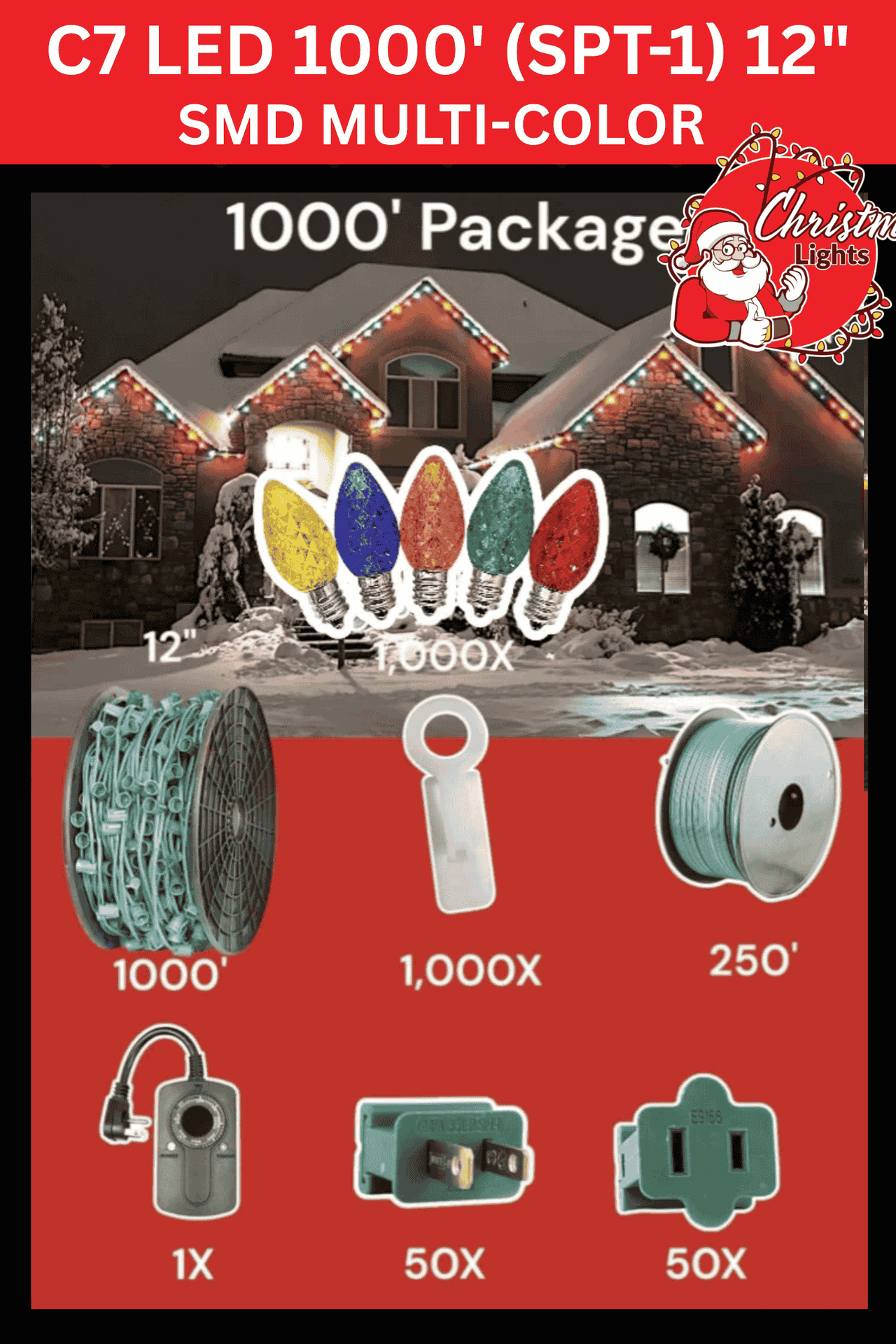C7 LED 1000' SPT-1 12" SMD Multi-Color