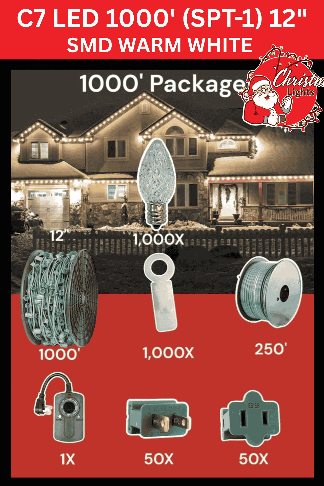 C7 LED 1000' SPT-1 12" SMD Warm White