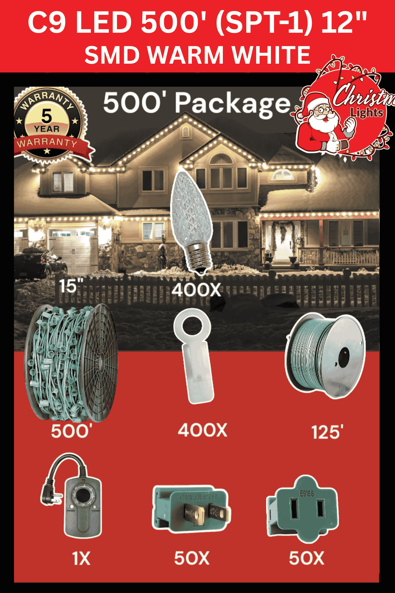 C9 LED 500' Christmas Light Pro Packages