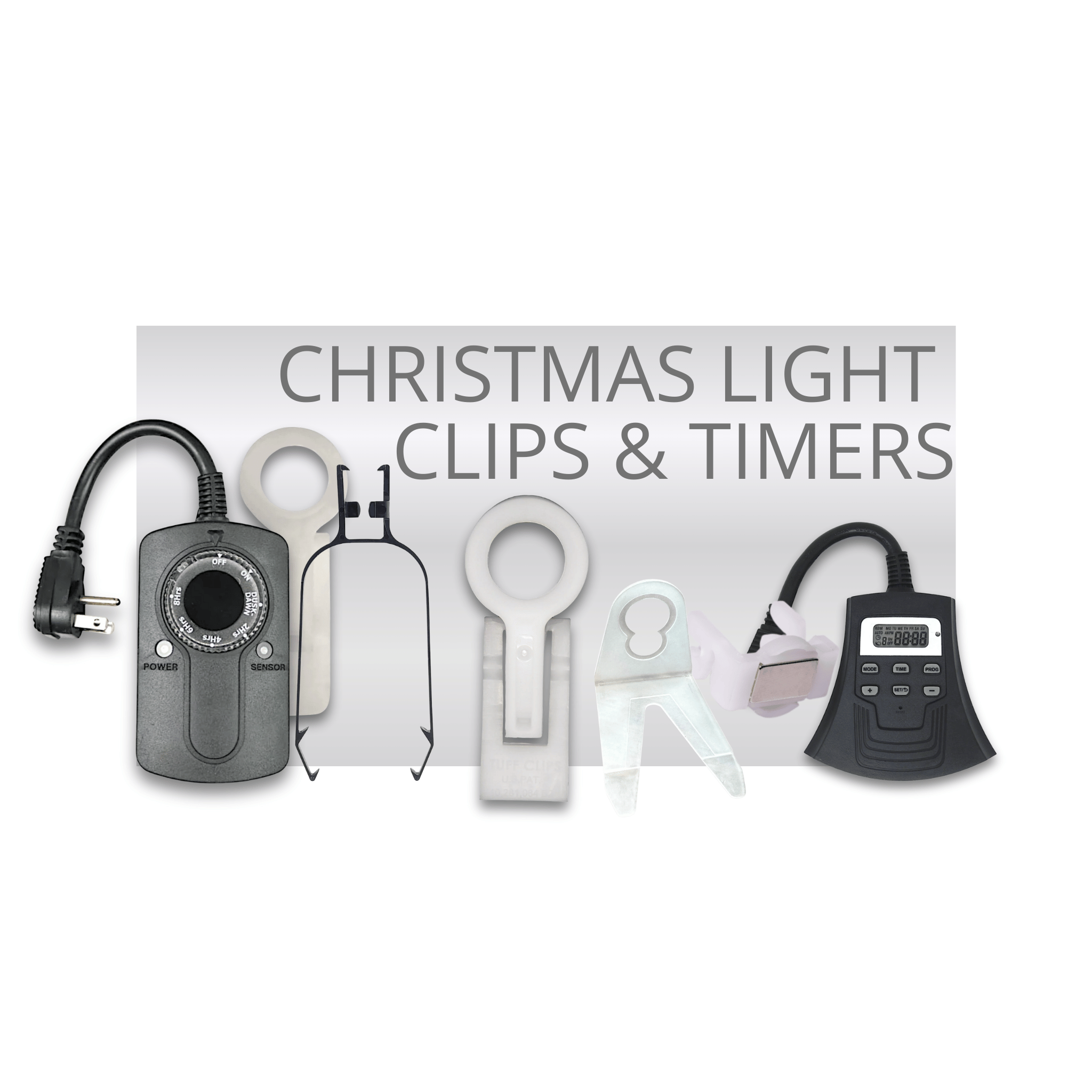 Professional grade clips for secure light installation. Shingle, gutter, ridge, and universal options.