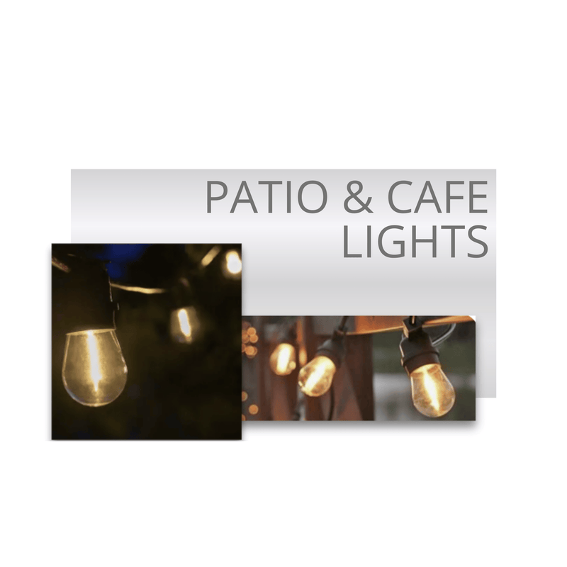 Heavy-duty cafe and patio lights for commercial installations.